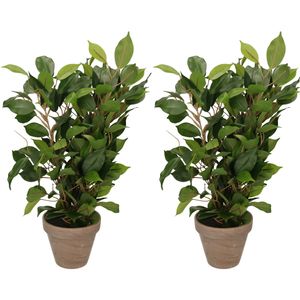 2x Groene ficus kunstplanten 40 cm voor binnen