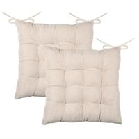 Stof Textile stoelkussen Dandy - 2x - creme beige - 38 x 38 x 5 cm - touwtjes sluiting - ribcord