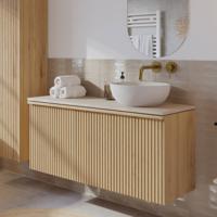 Ben Linea voorgemonteerd badmeubel met solid surface waskom rechts 120cm eiken naturel/beige beton Ben Linea voorgemonteerd badmeubel met solid surface waskom rechts 120cm eiken naturel/beige beton