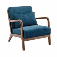 sweeek - Scandinavische fauteuil in velours en licht walnoot gebeitst