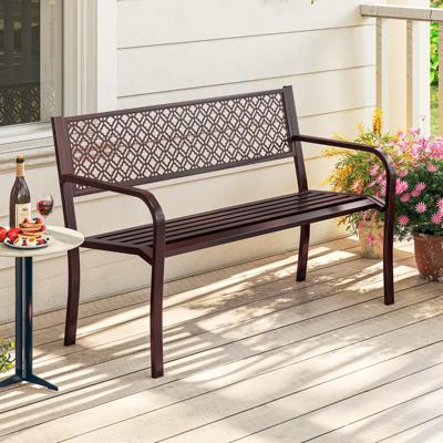 Tuinbank Metalen Weerbestendige Bank voor 2 Personen Balkonbank met Rugleuning & Armleuning 127 x 59 x 82 cm Bruin