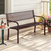 Tuinbank Metalen Weerbestendige Bank voor 2 Personen Balkonbank met Rugleuning & Armleuning 127 x 59 x 82 cm Bruin