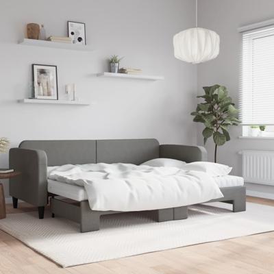Slaapbank onderschuifbed matrassen 80x200 cm stof donkergrijs