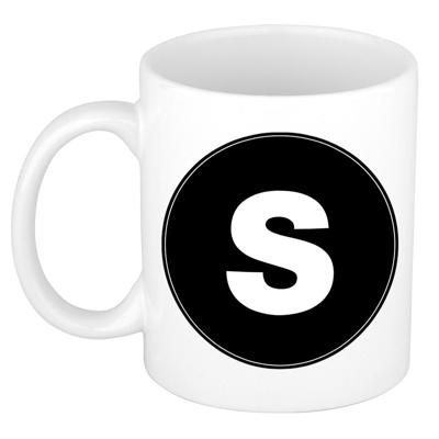 Koffie mok met de letter S - beker - zwart - eerste letter van een voornaam - wit - 300 ml