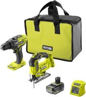 2-gereedschapspakket - RYOBI - 18V ONE+ - 1 R18PD3 slagboormachine + 1 R18JS decoupeerzaag - 1 18V 4,0 Ah acculader 2-gereedschapspakket - RYOBI - 18V ONE+ - 1 R18PD3 slagboormachine + 1 R18JS decoupeerzaag - 1 18V 4,0 Ah acculader