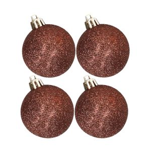 4x stuks kunststof glitter kerstballen donkerbruin 10 cm