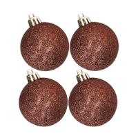 4x stuks kunststof glitter kerstballen donkerbruin 10 cm