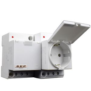 Din rail stopcontact met klep en LED 2p+PE grijs voor groepenkast of schakelkast
