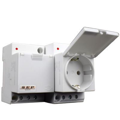 Din rail stopcontact met klep en LED 2p+PE grijs voor groepenkast of schakelkast