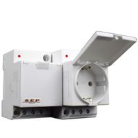 Din rail stopcontact met klep en LED 2p+PE grijs voor groepenkast of schakelkast