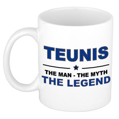 Teunis cadeau mok - man myth legend - naam koffiemok / beker - wit en blauw - 300 ml