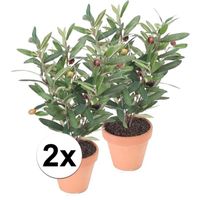 2x Kunstplant olijfboompje groen in terracotta pot 35 cm - thumbnail