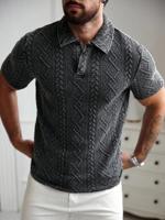 Bon&Bon Men's Geometric Textured Short Sleeve Polo Shirt - Black Black / S