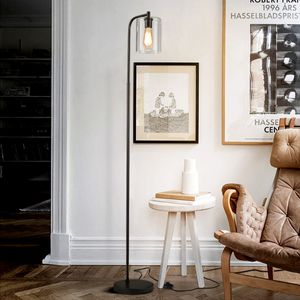 168cm Moderne Vloerlamp met Voetschakelaar E27 Lampvoet en Glazen Lampenkap Leeslamp voor Woonkamer Studeerkamer Slaapkamer