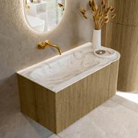 Badmeubel Mondiaz Kurve-Dlux | 95 cm cm | Meubelkleur Dusk | Wastafelkleur Glace | Solid surface | Wasbak links zijde spoelbak | Zonder kraangat(en)