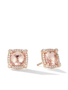 David Yurman puces d'oreilles Chatelaine en or rose 18ct serties de diamants et de morganite (8 mm)