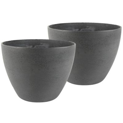 Plantenpot - 2x - donkergrijs - kunststof en steenpoeder - 22 x 17 cm - Binnen en buiten