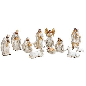 Polystone kerststal beeldjes / beelden wit 11 stuks kerstdecoraties   -