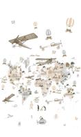 Noordwand Kids Walls Fotobehang met beige wereldkaart met dieren en vliegtuigen - 45858