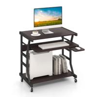 75 cm Computerbureau op Wielen Uitschuifbaar Toetsenbordblad Muisblad Onderste Opbergplank Donkerbruin