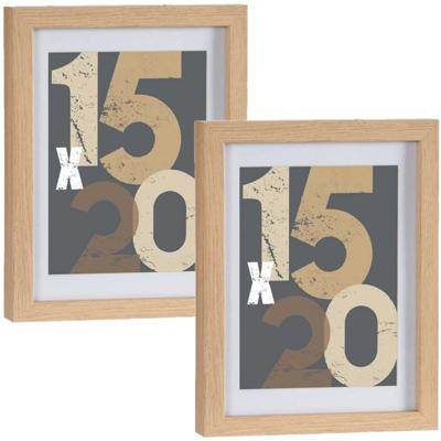 2x stuks houten fotolijst - bruin - 18 x 24 cm - fotolijstje - met passe-partout - decoratie