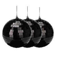 Grote discobal kerstbal /spiegel kerstbal- 3x - zwart -12 cm -kunststof