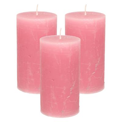 Stompkaars - 3x - oudroze - 7 x 13 cm - rustiek model - cilinderkaars - kaars