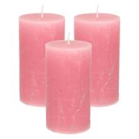 Stompkaars - 3x - oudroze - 7 x 13 cm - rustiek model - cilinderkaars - kaars