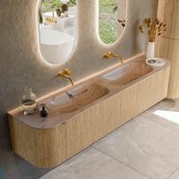 Badmeubel Mondiaz Kurve-Dlux | 200 cm | Meubelkleur Oak | Wastafelkleur Arena | Solid surface | Wasbak beide zijden spoelbak | Zonder kraangat(en)