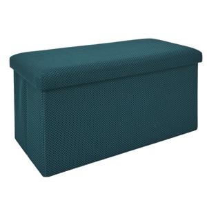 Poef/hocker opvouwbaar Atome - stof - opbergbox - petrol blauw - 2 persoons - 76 x 38 x 38 cm