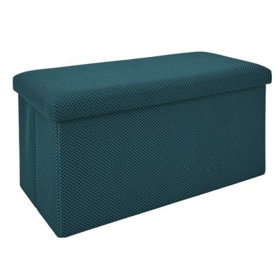 Poef/hocker opvouwbaar Atome - stof - opbergbox - petrol blauw - 2 persoons - 76 x 38 x 38 cm