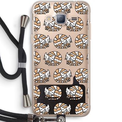 Slapende poes: Samsung Galaxy J3 (2016) Transparant Hoesje met koord