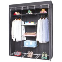 Mobiele kledingkast met legplanken/hang stang - opvouwbaar - grijs - 150 x 45 x 172 cm - thumbnail
