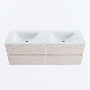 MONDIAZ VICA 140cm badmeubel onderkast Underlayment 4 lades. Wastafel CLOUD dubbel 2 kraangaten, kleur Talc.