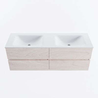 MONDIAZ VICA 140cm badmeubel onderkast Underlayment 4 lades. Wastafel CLOUD dubbel 2 kraangaten, kleur Talc.