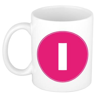 Koffie mok met de letter I - beker - roze - eerste letter van een voornaam - wit - 300 ml Koffie mok met de letter I - beker - roze - eerste letter van een voornaam - wit - 300 ml