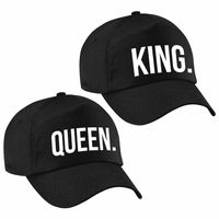 2x zwarte baseballcaps met King en Queen tekst - thumbnail