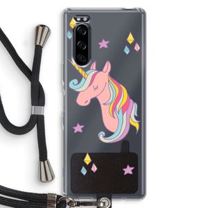 Roze eenhoorn: Sony Xperia 5 Transparant Hoesje met koord