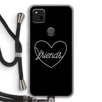 Friends heart black: Pixel 4a Transparant Hoesje met koord