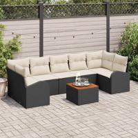 Tuinbankenset met kussen 8 pcs Zwart poly rattan