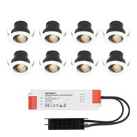 Set van 8 Medina LED Mini Inbouwspots met Trafo - 12 Volt 3 Watt 150 lumen - Kantelbaar - Verzonken - Plat 35mm - 2700K - IP44 waterdicht - Wit