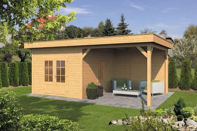 Tuindeco Oslo XL Overkapping type 4 678x430 cm Lariks/Douglashout blank- Plat dak- Onbehandeld lariks Douglas hout- Tuindeco