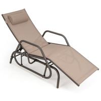 Zonneligstoel met Schommelfunctie Ligstoel met Verstelbare Rugleuning Hoofdkussen Relaxstoel Terrasligstoel voor Zwembad/Tuin (Bruin)