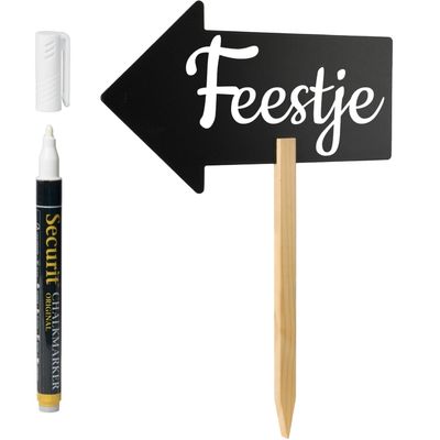 Wegwijzer bord/pijl op stok incl. witte krijtstift - H54 cm