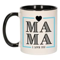 Cadeau koffie/thee mok voor mama - zwart/blauw - ik hou van jou - keramiek - Moederdag - thumbnail