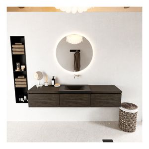 Mondiaz Bukla 180cm badmeubel met module 60 kleur dark brown met 3 lades en wastafel midden zonder kraangat kleur urban