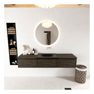 Mondiaz Bukla 180cm badmeubel met module 60 kleur dark brown met 3 lades en wastafel midden zonder kraangat kleur urban