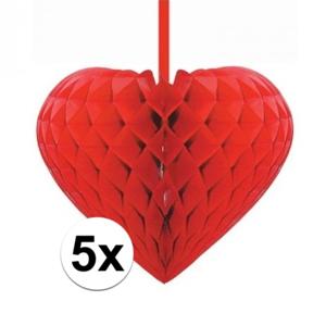 Rood decoratie hartje figuur - 5x - D15 cm - valentijn decoratie / versiering - Love - papier