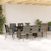 9-delige Tuinset met kussens poly rattan grijs