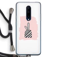 Zwart-wit cactus: OnePlus 7 Pro Transparant Hoesje met koord